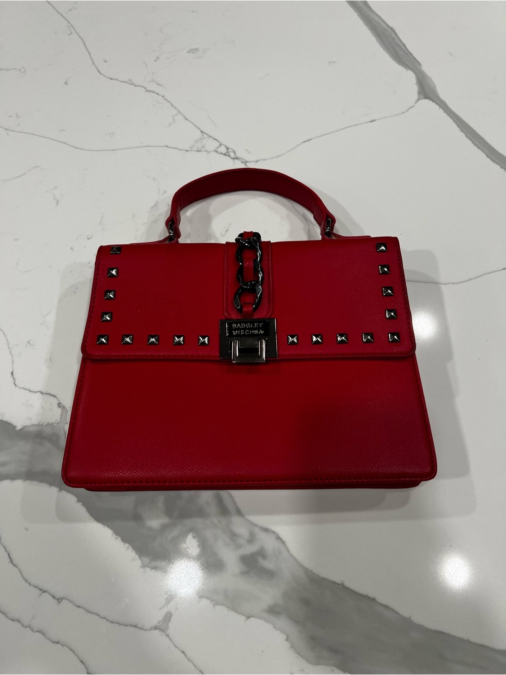 Badgley Mischka Red Studded Mini Top-Handle Bag